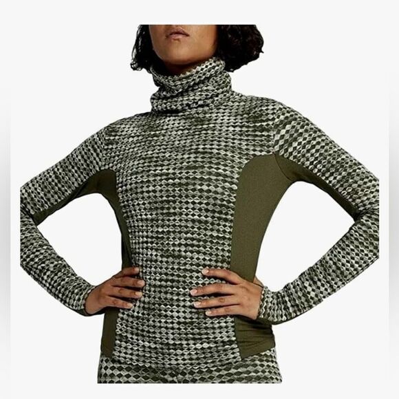 Nike Pro Hyperwarm Long Sleeved Funnel Neck Training Top Olive Green Size S - Picture 1 of 9